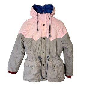 Swan Vintage 80s Down Colorblock Pink and Gray Ski Jacket Size M Retro Ski